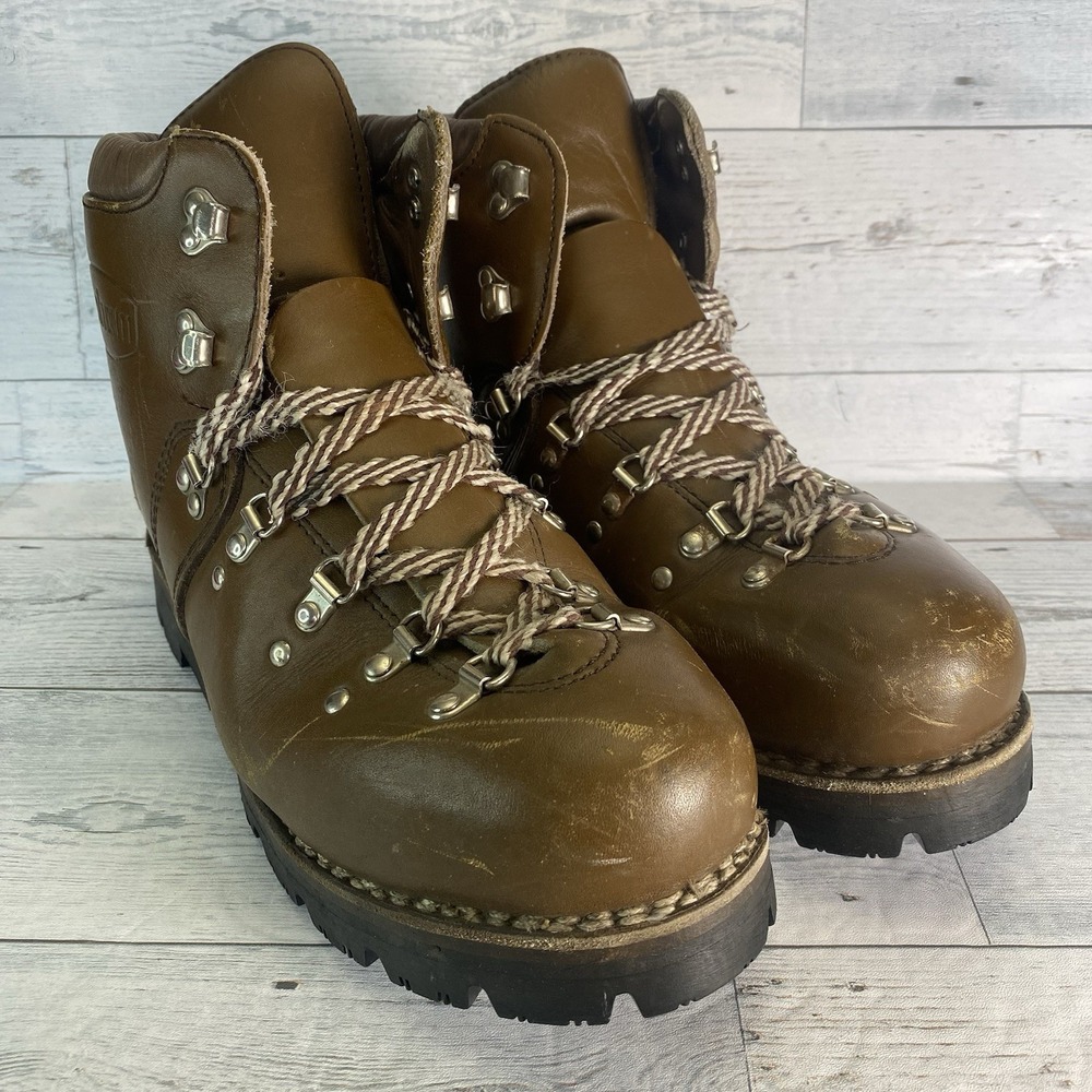 Vintage Dunham Hiking Boots Mens 10.5 Brown Leather Vibram Waffle Stomper 80s